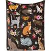 Cats Blanket Cat Present Soft Flannel Lightweight Cats and Flowers Throw Blanket for Kids Girls Boys All Season Cartoon Animals Blankets for Sofa