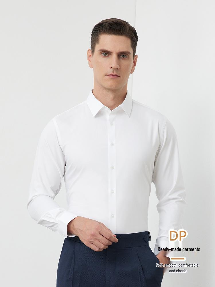 Wrinkle-Free Men's Slim-Fit Cotton Stretch Shirt, Spring/Autumn Business Style, Long Sleeve