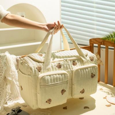 Diaper Bag Quilted Lightweight Large Capacity Bear Pattern Mommy Bag with Padded Shoulder Straps Top Handle Spacious Organizer