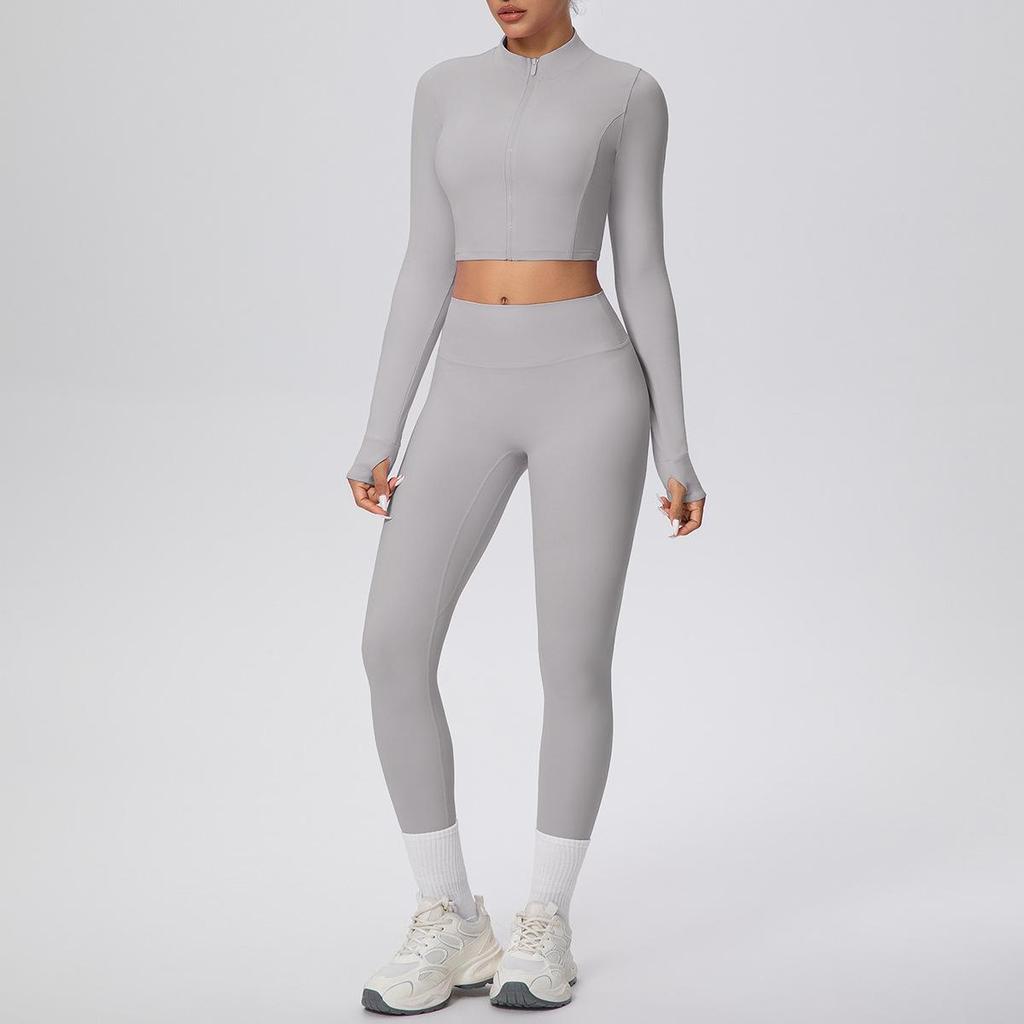 Casual Zipper Jacket & High-Waisted Butt-Lifting Yoga Pants Set