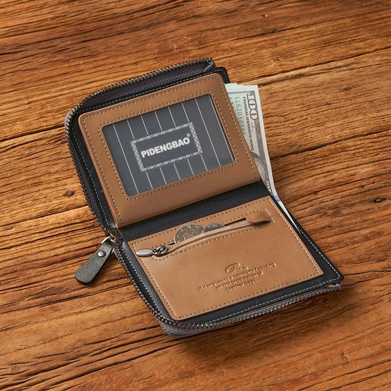 Trendy Luxury Men's Wallet Designer Male Short Zipper Leather 3 Fold Money Clip Card Holder High Quality Retro Coin Purse
