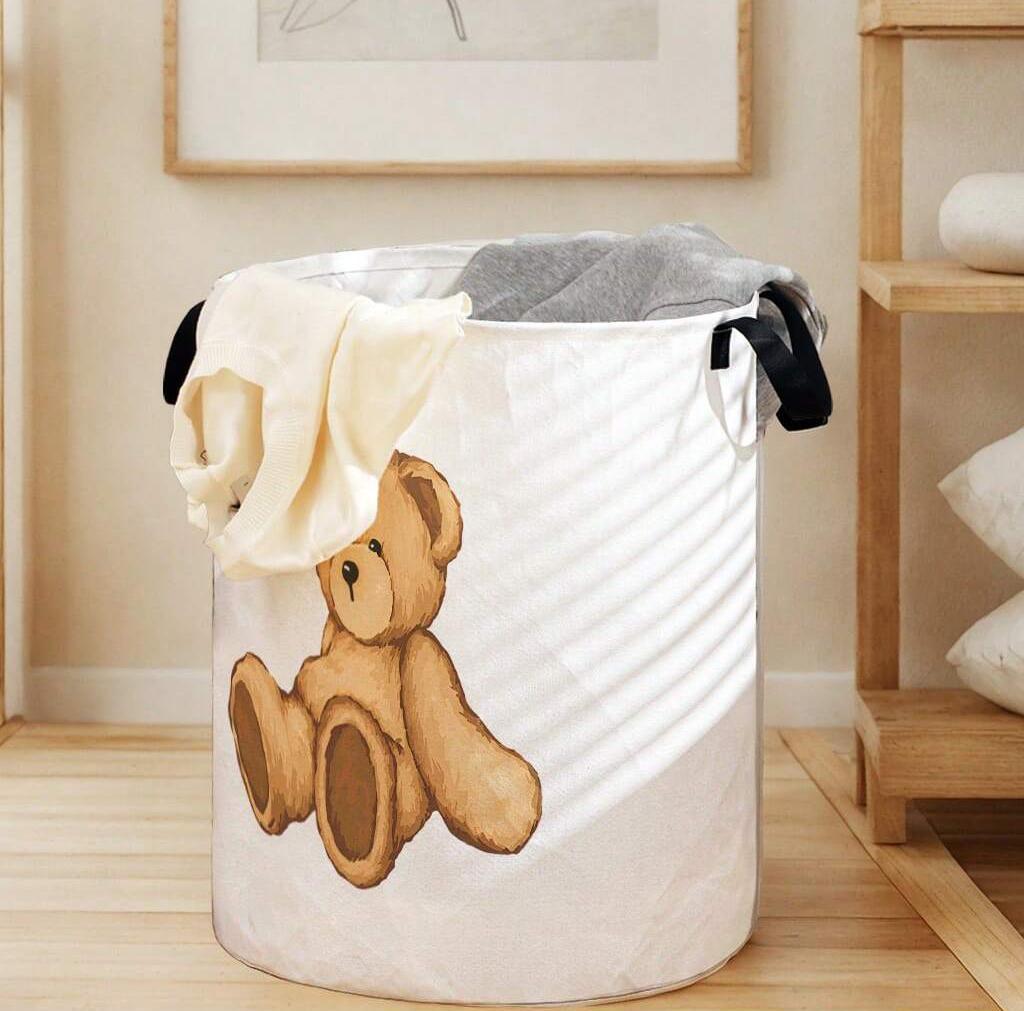 Toy Bear Laundry Basket Foldable Large Capacity Canvas Storage Bucket Children's Toy Clothing Storage Home Bathroom
