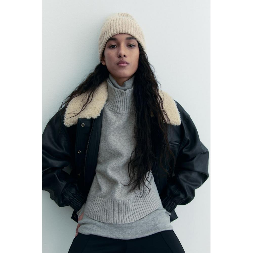 

H M rib knit hat light beige
