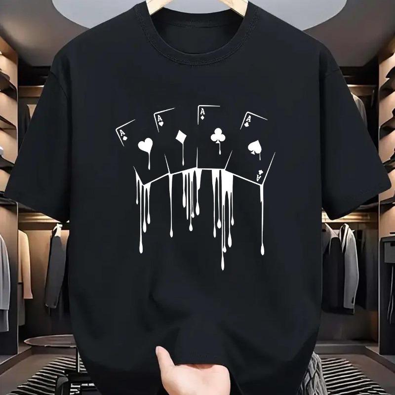 Sommer Herren 100 Baumwolle Lässig Locker Übergröße Pokerkarte Muster Gedruckt Sport Bequem Rundhals Kurzarm T-Shirt