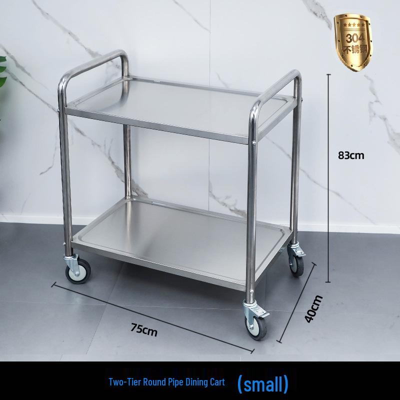 Three-tier Stainless Steel Service Cart: Meal, Food, Beverage, and Dish Collection Trolley for Restaurants and Hotels.