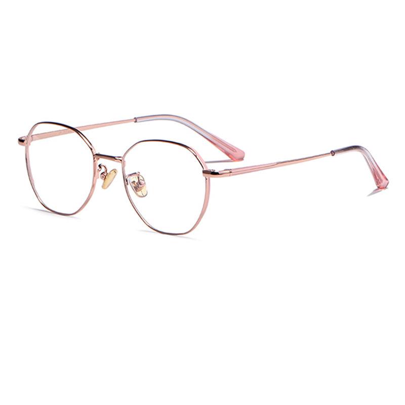 Women's Retro Polygonal Anti-Blue Light Eyeglass Frames, Semi-Titanium, Prescription Compatible 3931