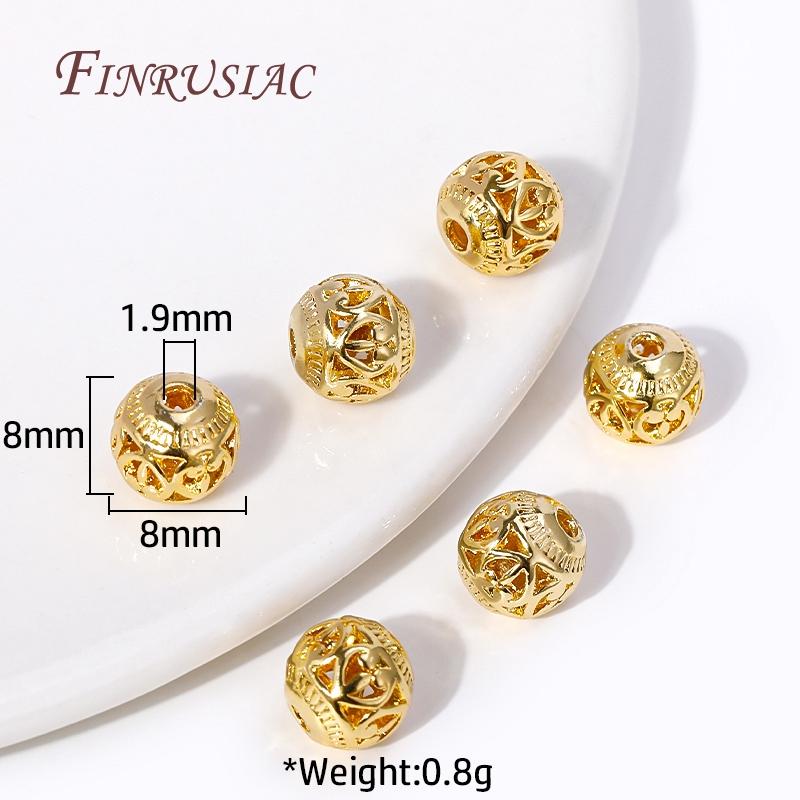 

18K Gold Plated Hollow Pattern 8mm Round Metal Ball Spacer Beads For Bracelet Jewelry Making Supplies DIY Findings Accessories 10 pcs