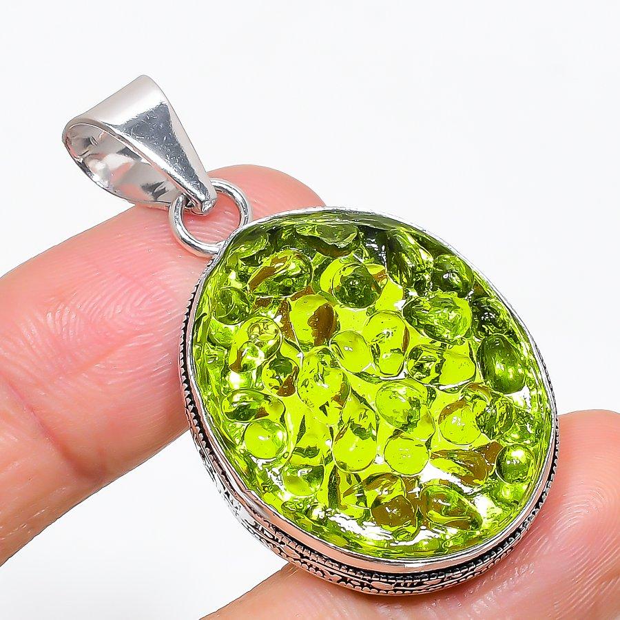 Moldavite Quartz Gemstone 925 Sterling Silver Jewelry Pendant 1.89" KJ-165