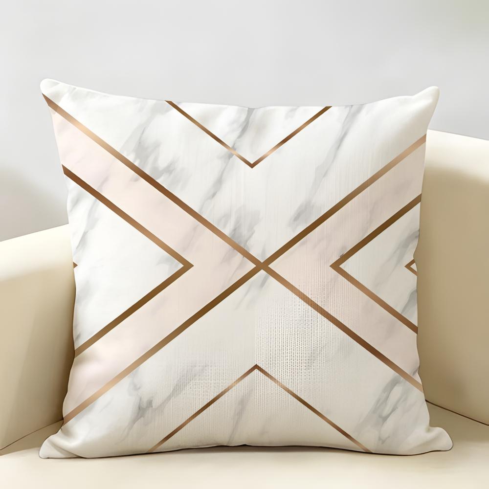 Marble Geometric Patterns Cushion Cover Natural Linen Organic Fabric Double-Sided Printing Breathable Perfect For Home Decor