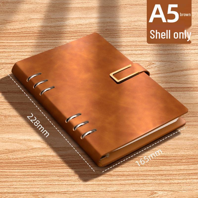 A5 Leather Loose-Leaf Notebook with Removable Cover & Magnetic Buckle