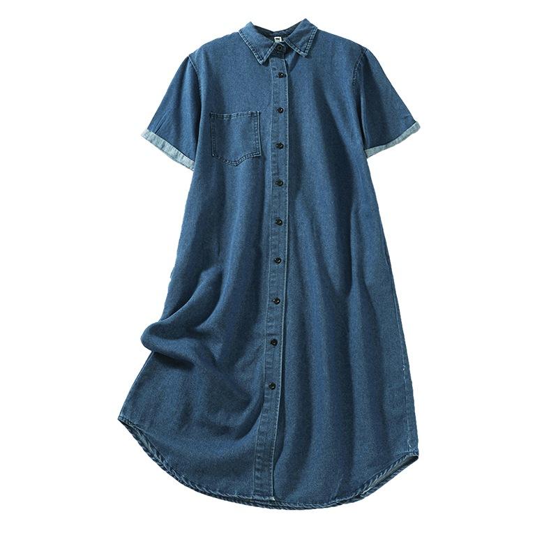 2025 summer new Korean version loose large size denim shirt skirt medium and long tall and thin dress