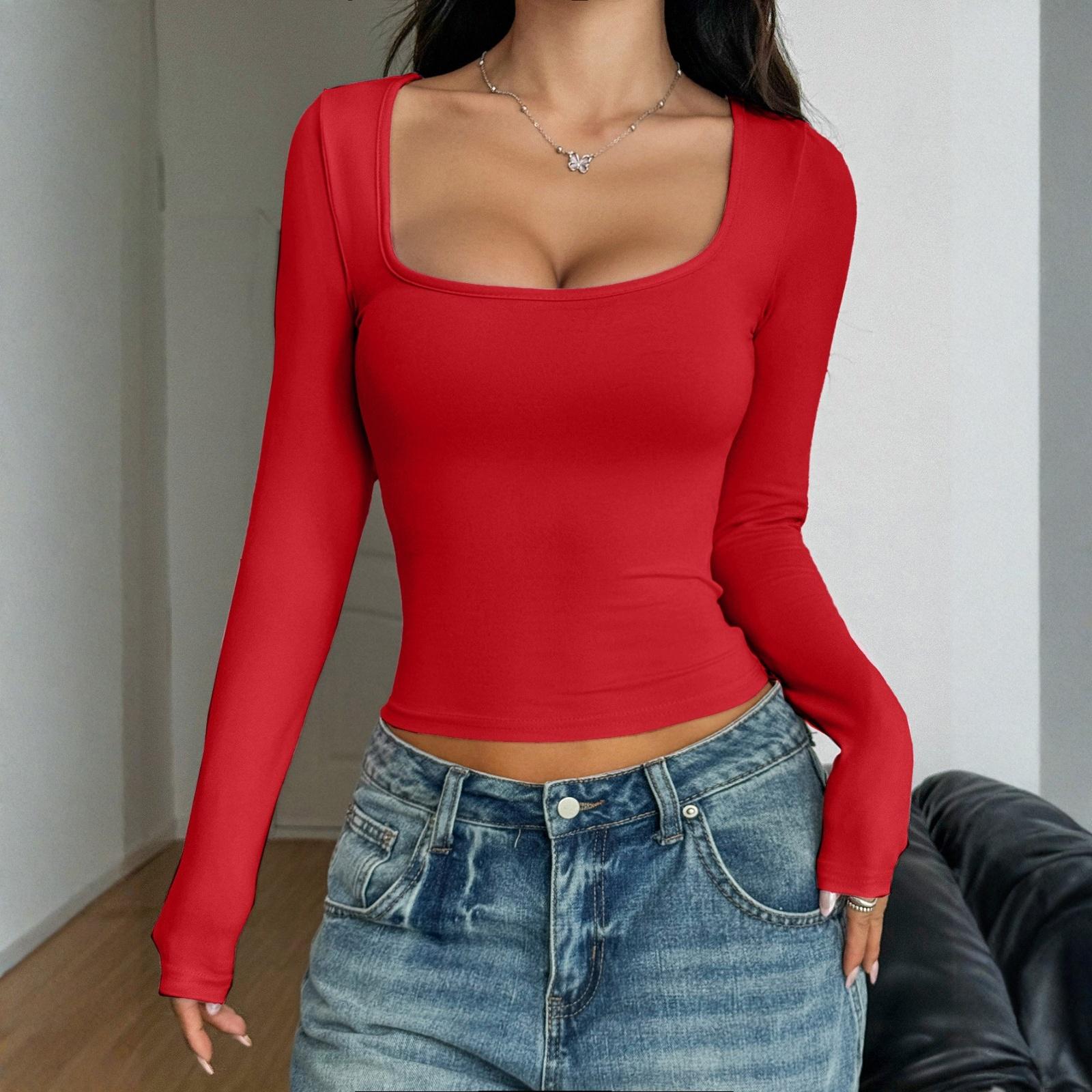 

Рубашки с длинным рукавом для женщин, милые футболки с графическим принтом, блузки, повседневные базовые топы больших размеров, пуловеры XL красный