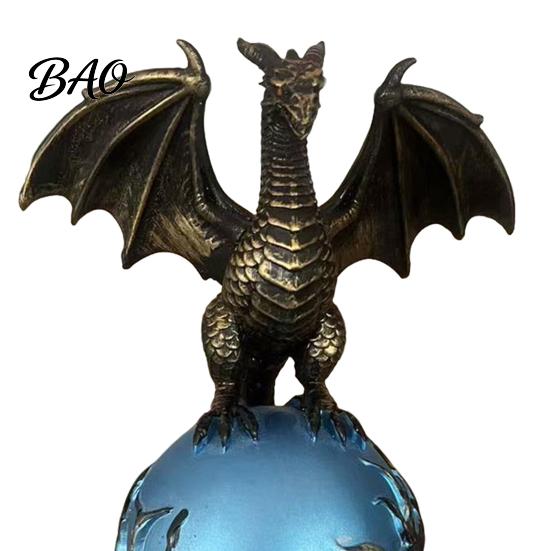 Resin Dragon Sculpture Statue with Ball, Dark Style Figurine, USB Powered Desktop Ball Lamp Ornaments, Fantasy Gift for Men & Lovers Mythical Creature