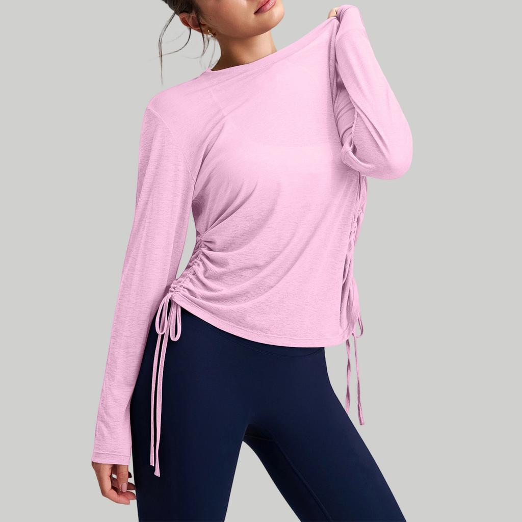 Women's Loose,Fit Breathable Side Drawstring Long,Sleeve Cover,Up Yoga Top