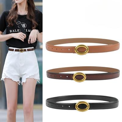 New Genuine Leather Round Buckle Cowhide Women's Belt Simple and Versatile Belt with Jeans Casual Belt Women's Belt