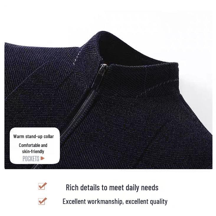 Men's Woolen Winter Coat with Fleece Lining and Thick Insulation - Ideal for Middle-aged and Elderly.