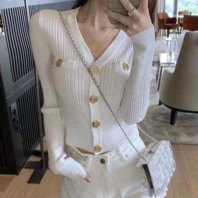 Autumn New V-neck Long Sleeve Base Knitted Cardigan Women Slim Fit Solid Fashion Sweater Jacket Female Elegant Button Up Woman Knitwear Coat 24871
