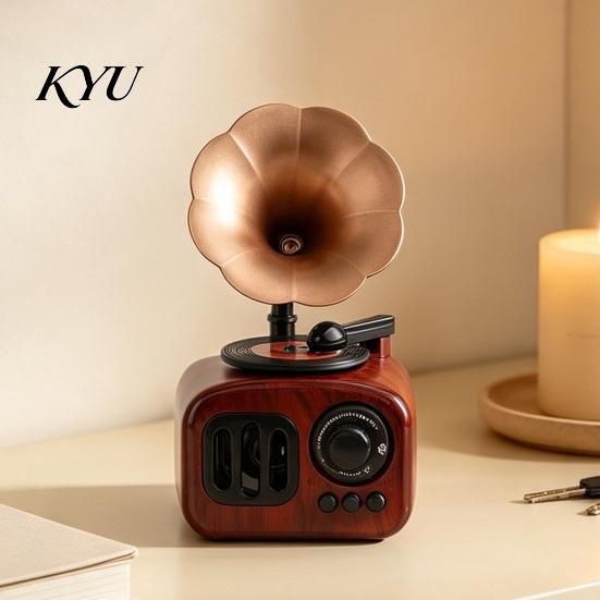 Retro Desktop Ausstellungsstück Mini Grammophon Spieluhr Ornament, Vintage Holzmaserung Phonograph Form Sammlerfigur Box, Dekoration für Café