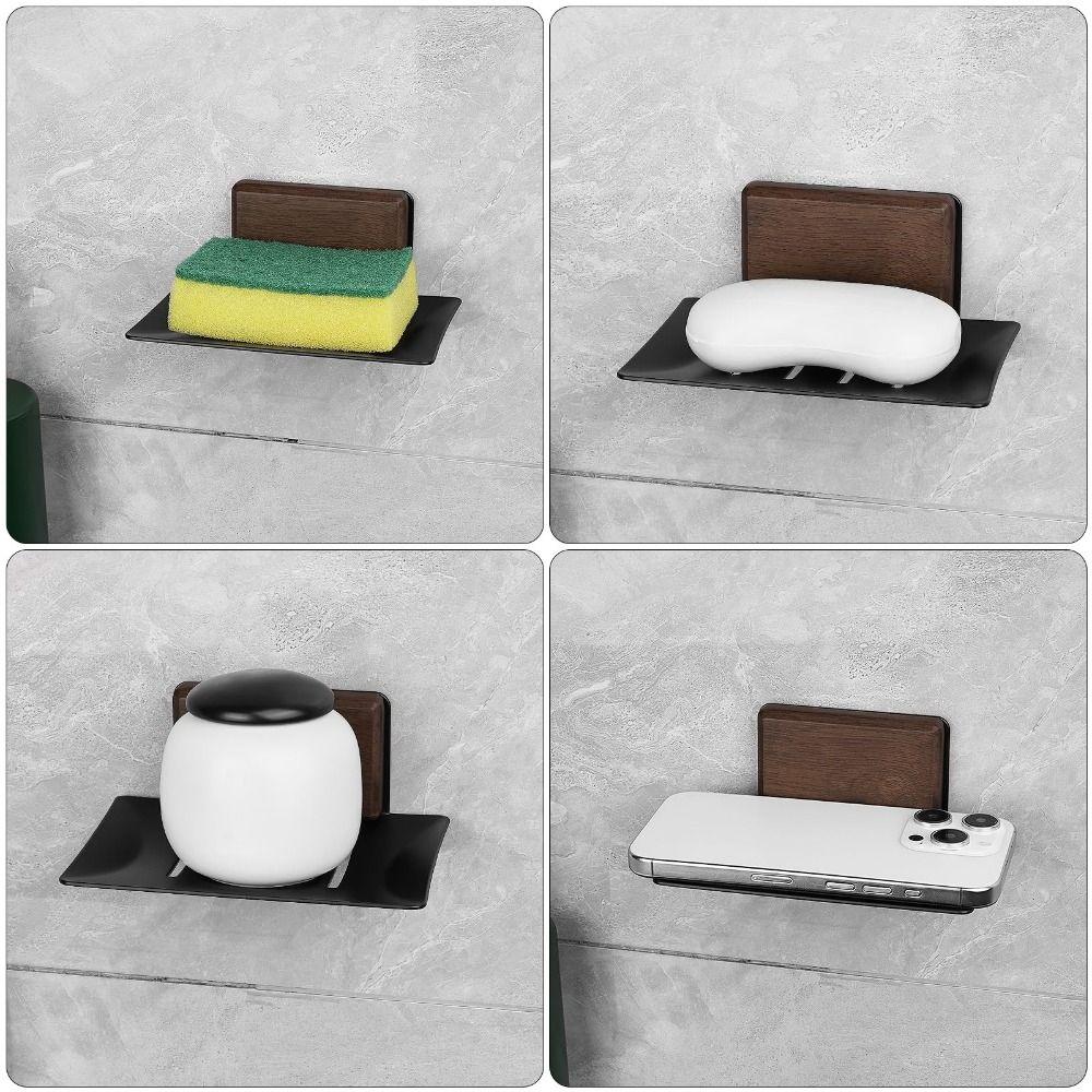 Portable Walnut Soap Dish Punch-free Wall Mounted Sponge Holder Space Saving Reusable Soap Bar Holder for Bathroom Kitchen