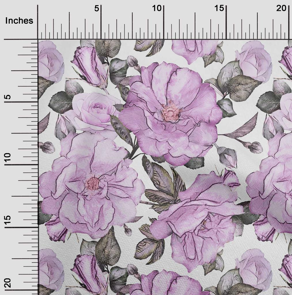 oneOone Cotton Flex White Fabric Leaves & Flower Florals Sewing Material Printed Fabric By The Yard 40 Inch Wides -