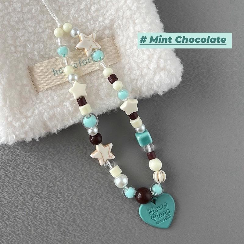 Ins Style Star Beaded Mint Chocolate Mobile Phone Lanyard For Ccd Camera
