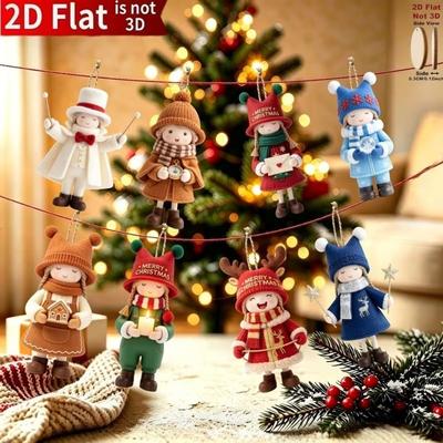 8/10/12 Adet 2D Düz Noel Ağacı Süsleri Noel Baba Asılı Kolye Festival Süslemeleri