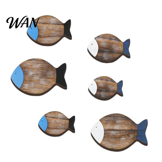 Solid Wood Fish Art 6 Pcs Wooden Wall Decor Nautical Coastal Eco-friendly Rustic Beach Ocean Lake House Hanging Ornament for Bathroom Bedroom Natural