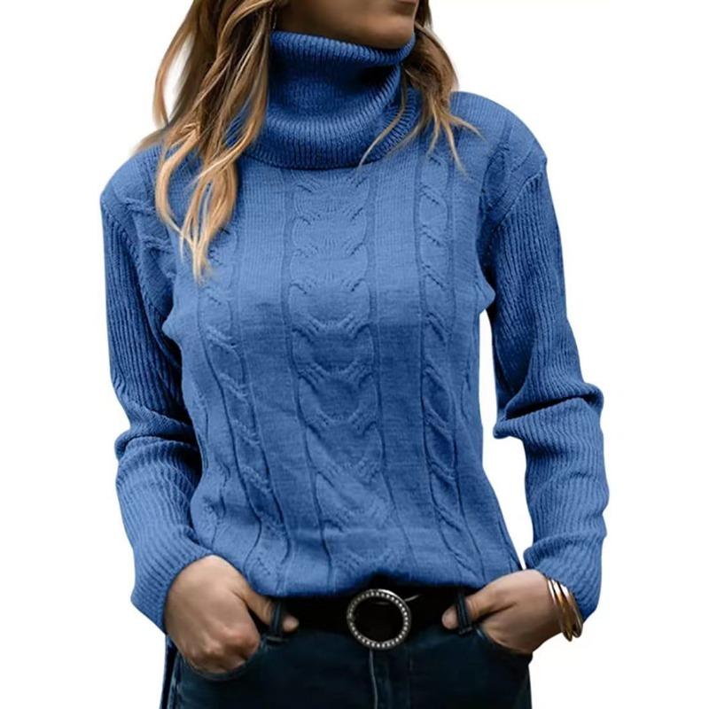 Autumn and Winter Solid Color High Neck Knitted Sweaters Retro Long Sleeved Women's Sweaters