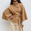 Autumn/Winter Women's Stand-up Collar Belted Cloak Coat