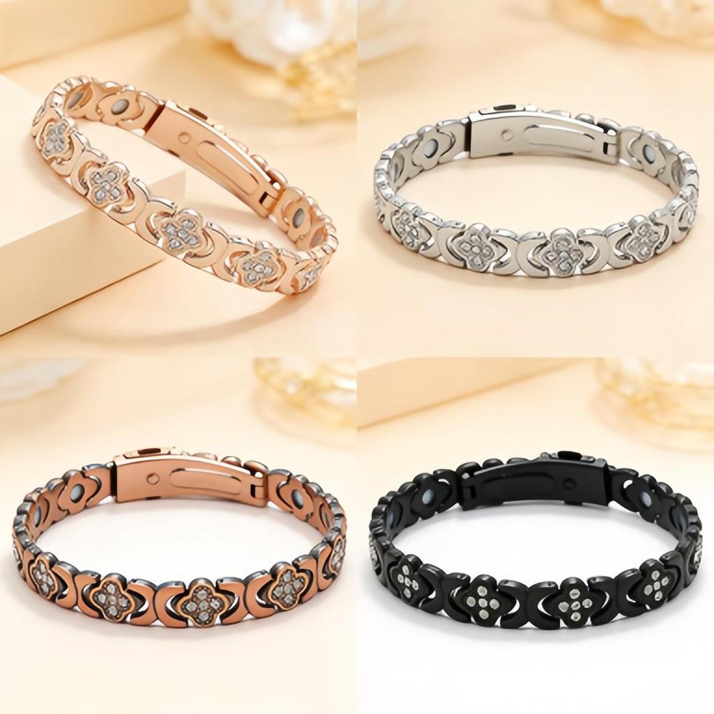 Rose Gold Lucky Clover Magnetic Bracelet with Red Copper Watch Strap Buckle