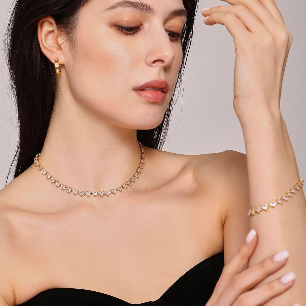 Heart-Shaped 5A Zircon Clavicle Necklace Set - European & American Style Women's Jewelry