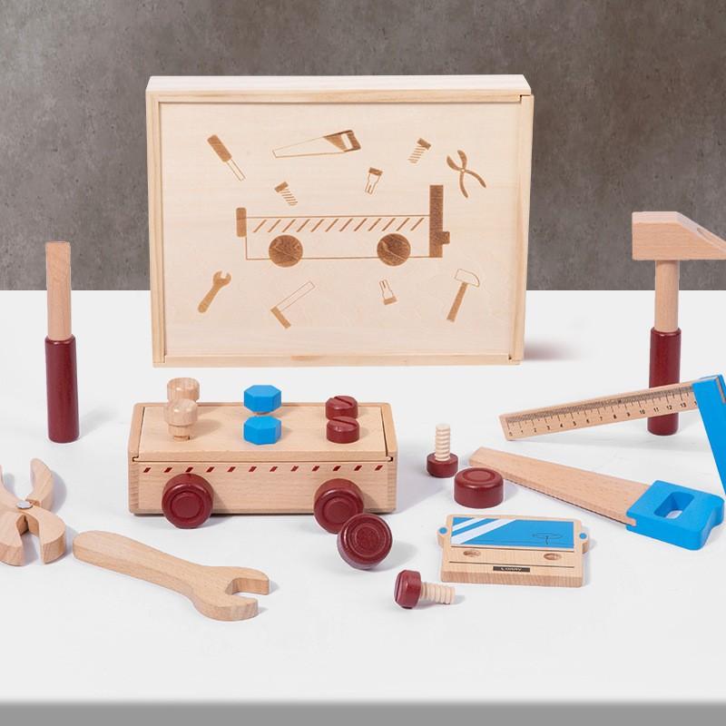 Baby Hand Carry Simulation Maintenance Tool Storage Box Screw Nut Disassembly and Assembly Beating Table Concentration Toy Wooden