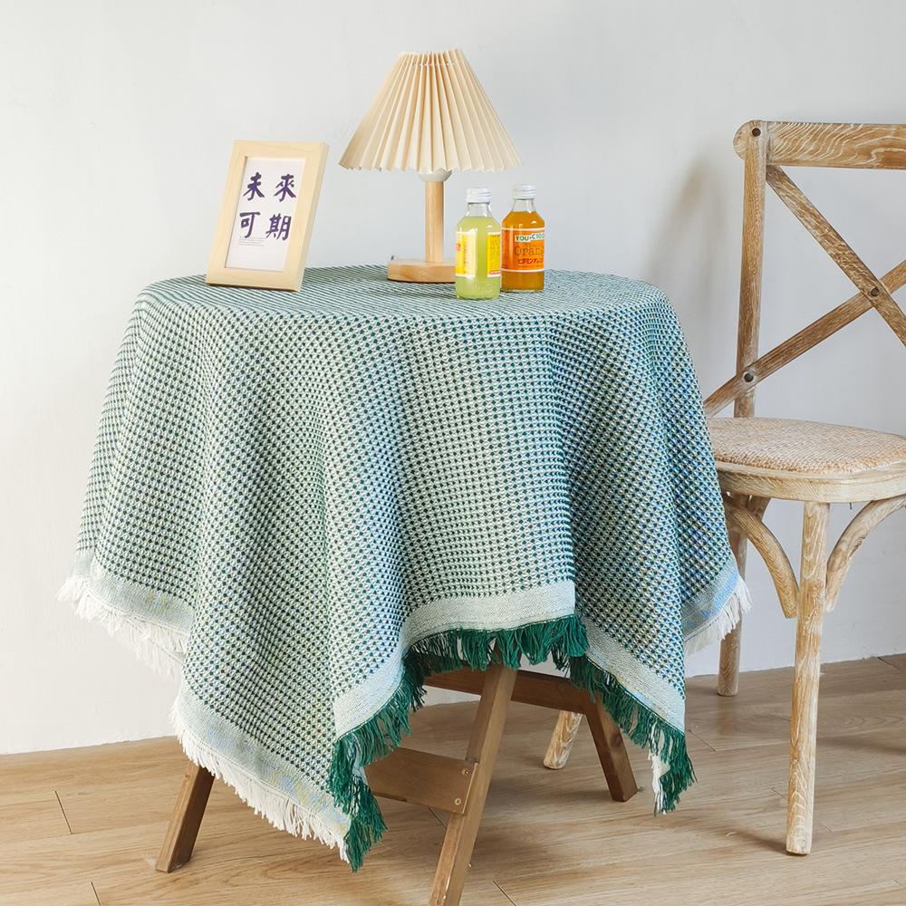Cream Style Cozy Tassel Cotton Linen Tablecloth Photography Backdrop Prop Round Table Decoration Cloth Versatile Coffee Table Cover Dining Table Mat