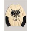 Gotische Duistere Engel Mode Print Heren Lente Kleurblok Lange Mouw T-shirt