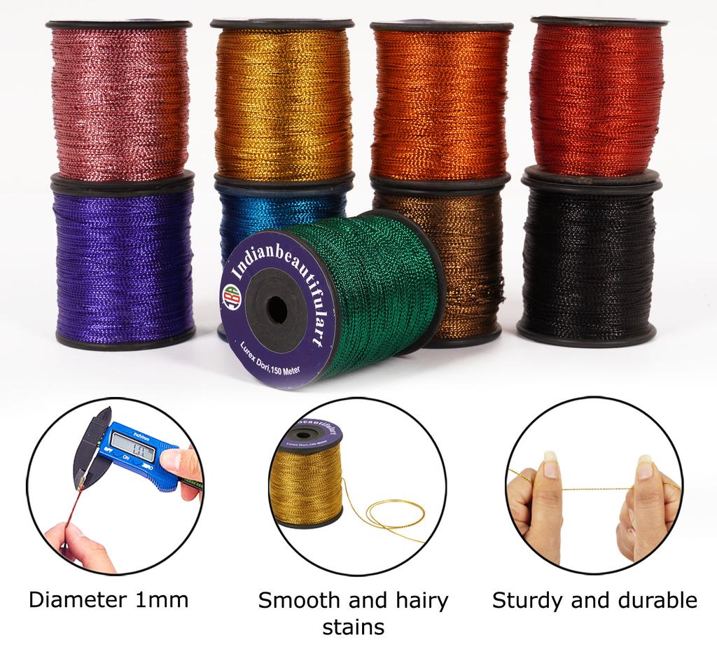 IBA Indianbeautifulart Lurex  Dori  Thread Embroidery  Dori  1mm Metallic  Multicolor  Cord 150 Meter Spool Pack Of 9 Metallic Tinsel Cord