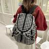College Style Schoolbag for Female Junior High School Students Black and White Plaid Lace Backpack Large Capacity High School Student Backpack Tide