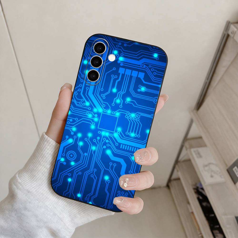 Creative Circuit Board Pattern Phone Case For Samsung Galaxy A73,A72,A71,A70,A53,A52,A51,Others Soft Black Cover