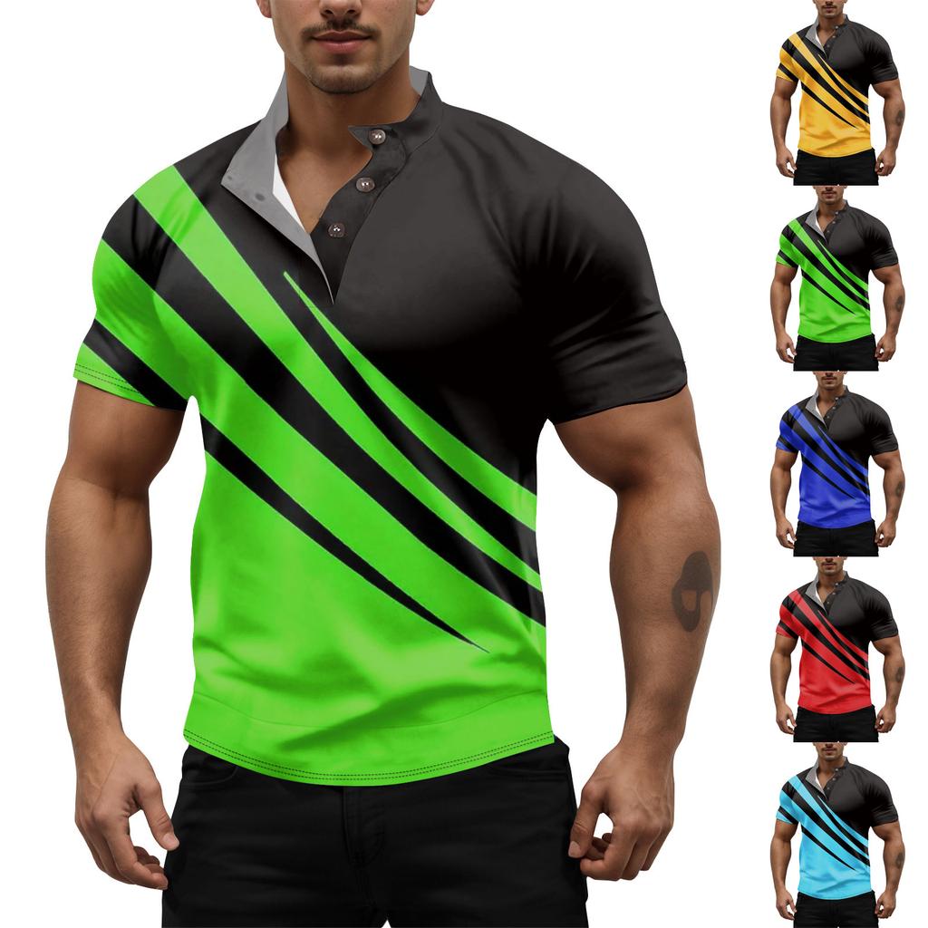 Letní pánská košile s krátkým rukávem na knoflíky se stojáčkem, ležérní módní top