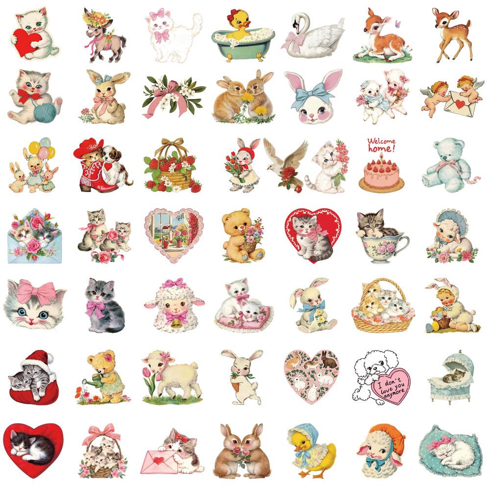 50PCS Vintage Animals Clipart Sticker Aesthetic Skateboards DIY Harajuku Laptop Luggage Waterproof Wall Room Bar Decor Stickers