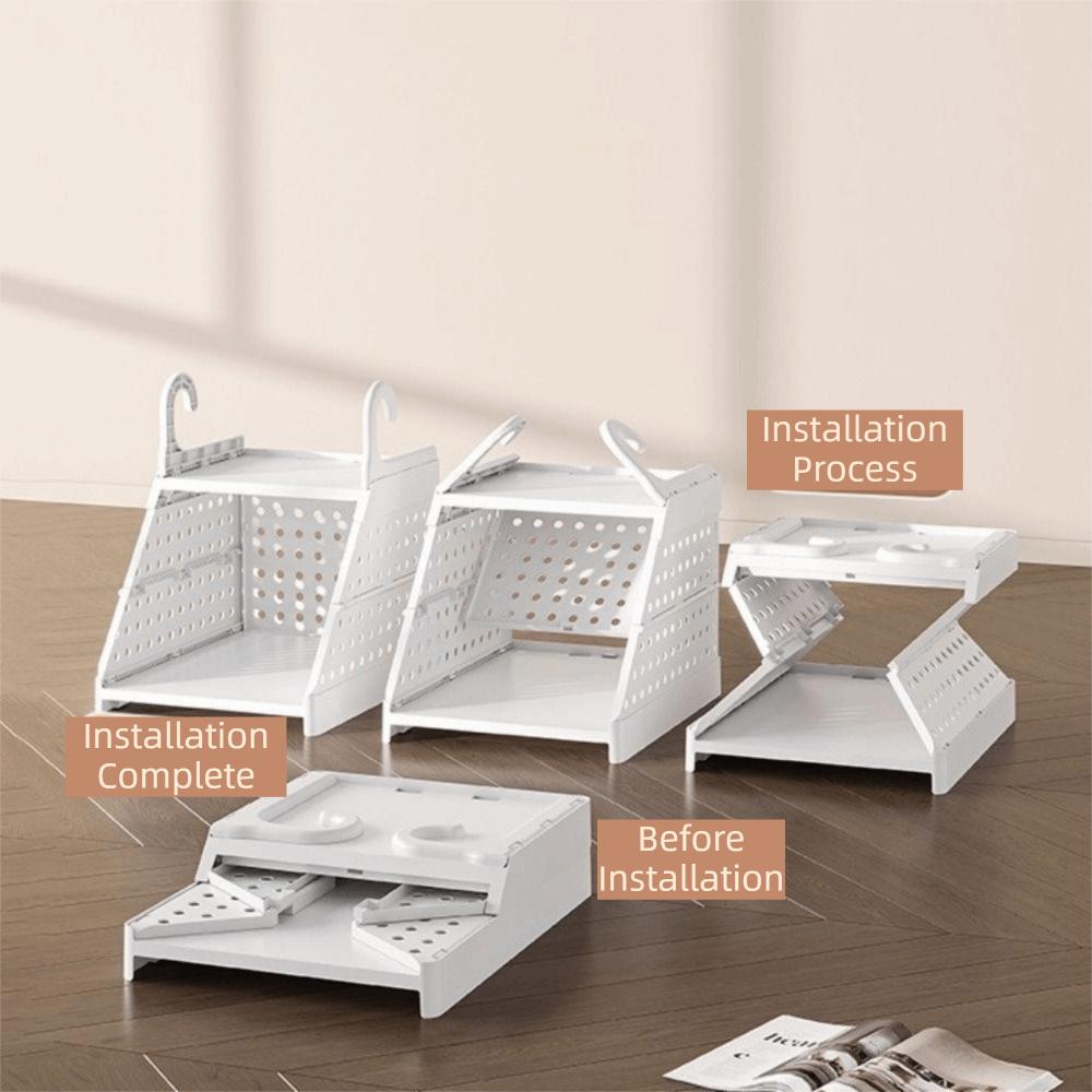 Plastic Multi-Layer Clothing Organizer Large Capacity Foldable Layered Partition Wardrobe Organizer with Hook Space Saving