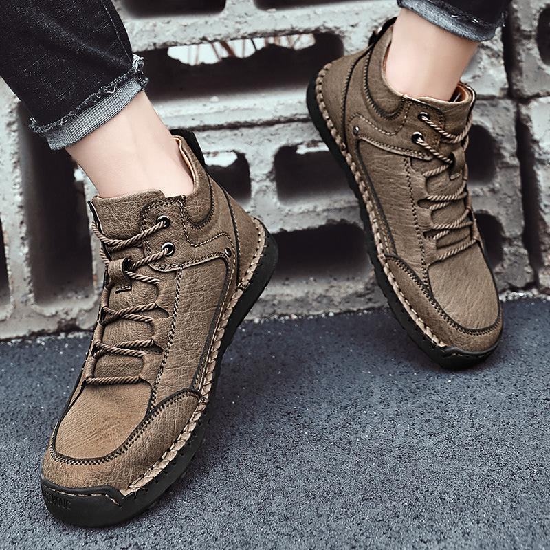 Men's Mid-Top Winter Fleece-Lined New High-Top Sports Climbing Shoes British Style Men's Working Boots