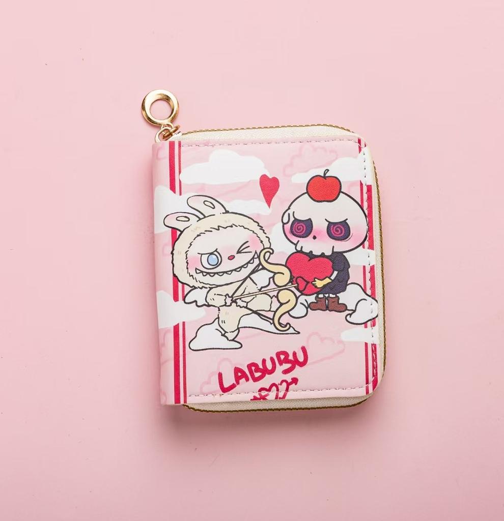 Labubu Small Wallet Girly Short Cute Folding Card Holder Student Small ID Wallet Coin Purse