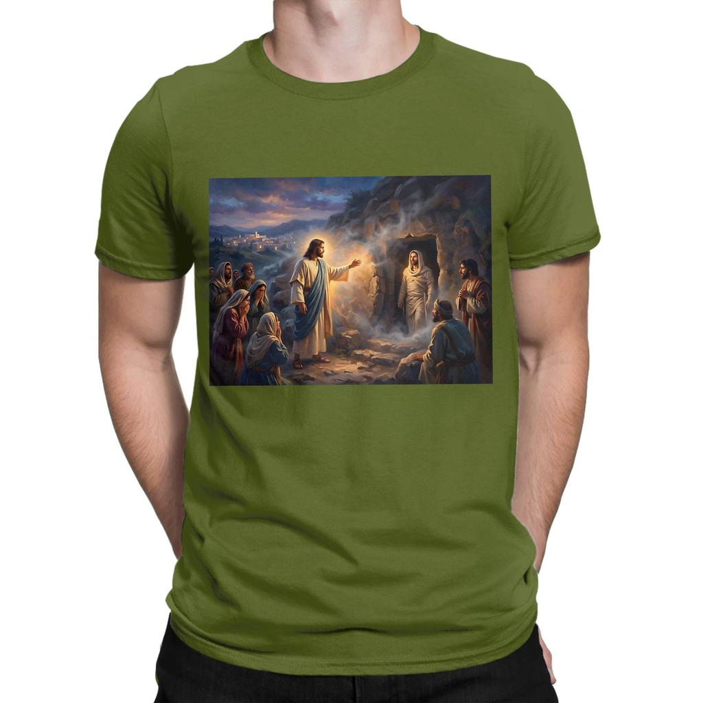 Jesus Resurrection of Lazarus Raising Biblical Painting Novelty 100 Cotton TShirt Jesus Tees Tops For Unisex
