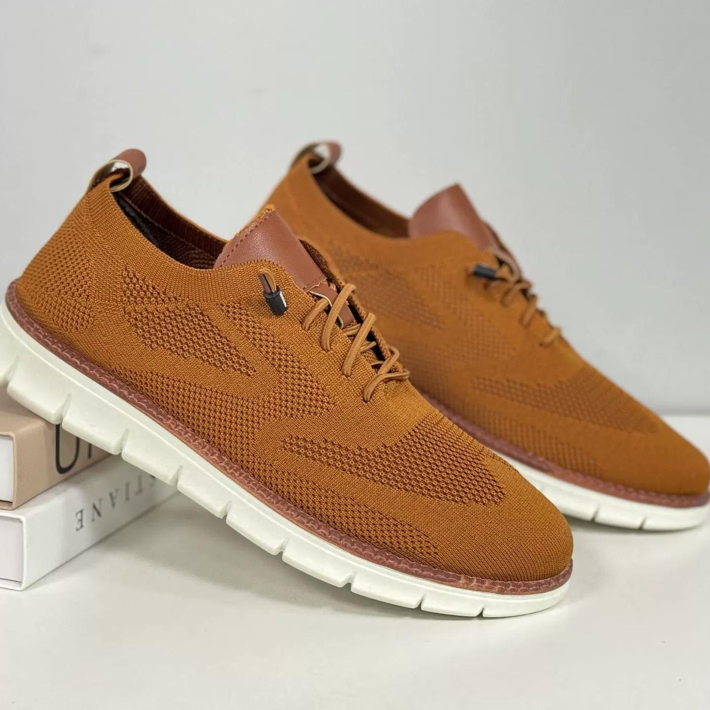 

British Style Men s Shoes Summer Breathable Sneakers Flyknit Mesh Running Trendy Shoes 48 помаранчевий