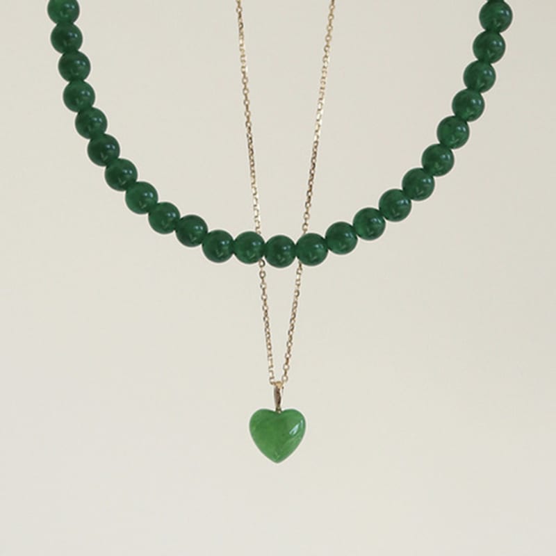 

modernlike 14k gold-filled silver green quartz crystal heart necklace 2-piece set Yellow Gold