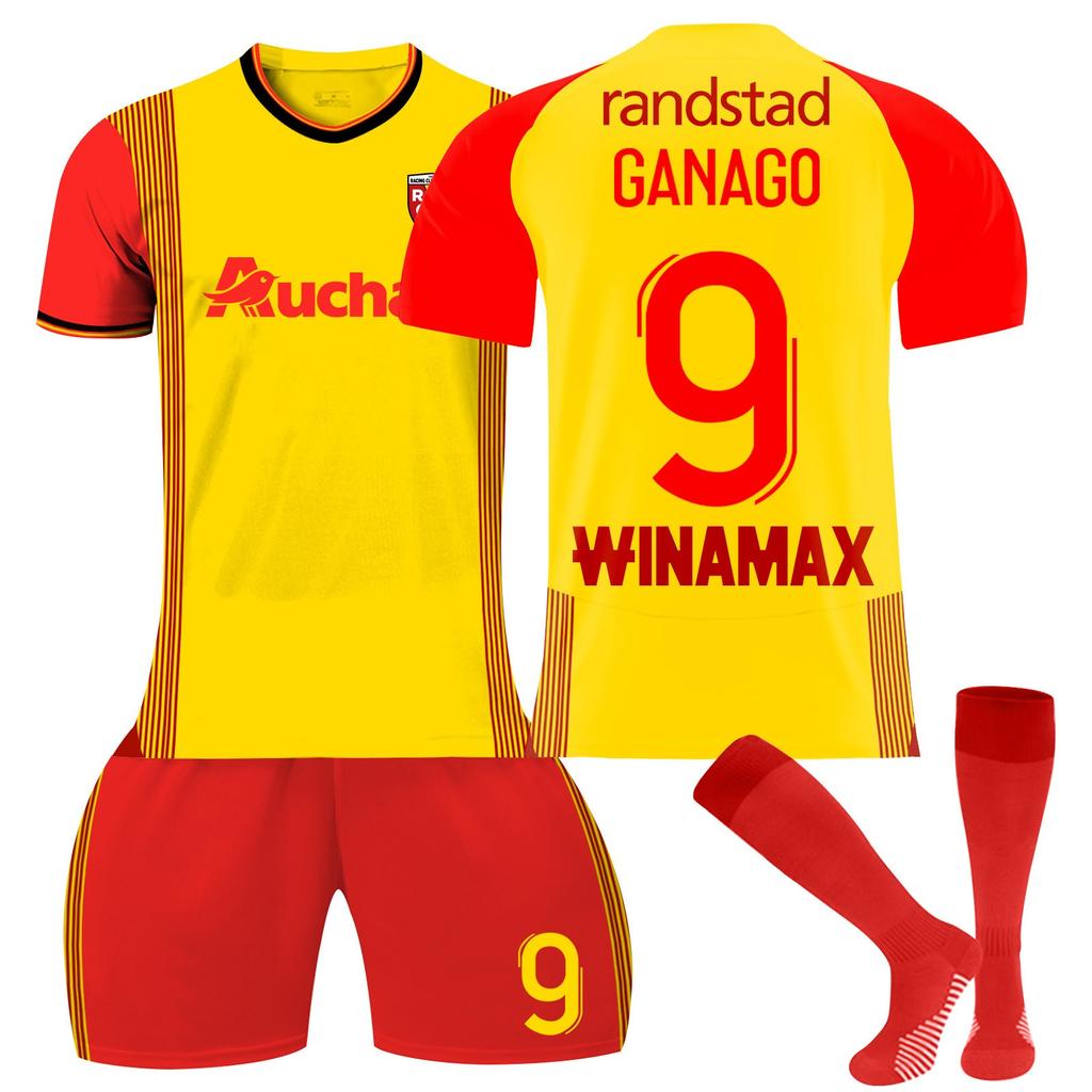 2324 RC Lens Hjemme Fotballdrakter Shorts Sokker Sett Ny Sesong Shorts Sokker Voksenstørrelser Antrekk