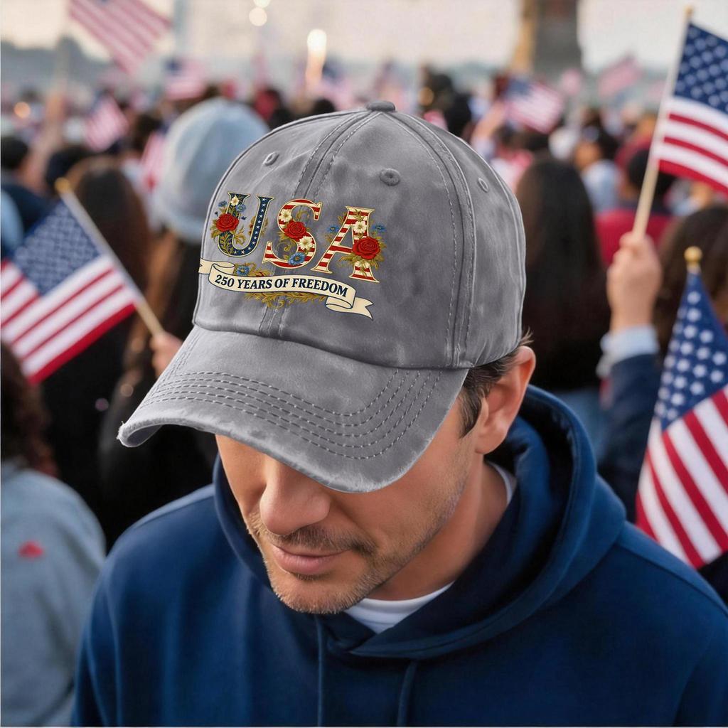 USA 250 Years of Freedom Baseball Cap Vintage Style Embroidered Adjustable Dad Hat Cotton Unstructured Cap
