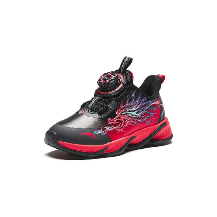 Anta Kids Round Head Knob Versatile Shock Absorbing Wear Resistant Low Top Running Shoes Kids Running Shoes Black Red 312419912N-7