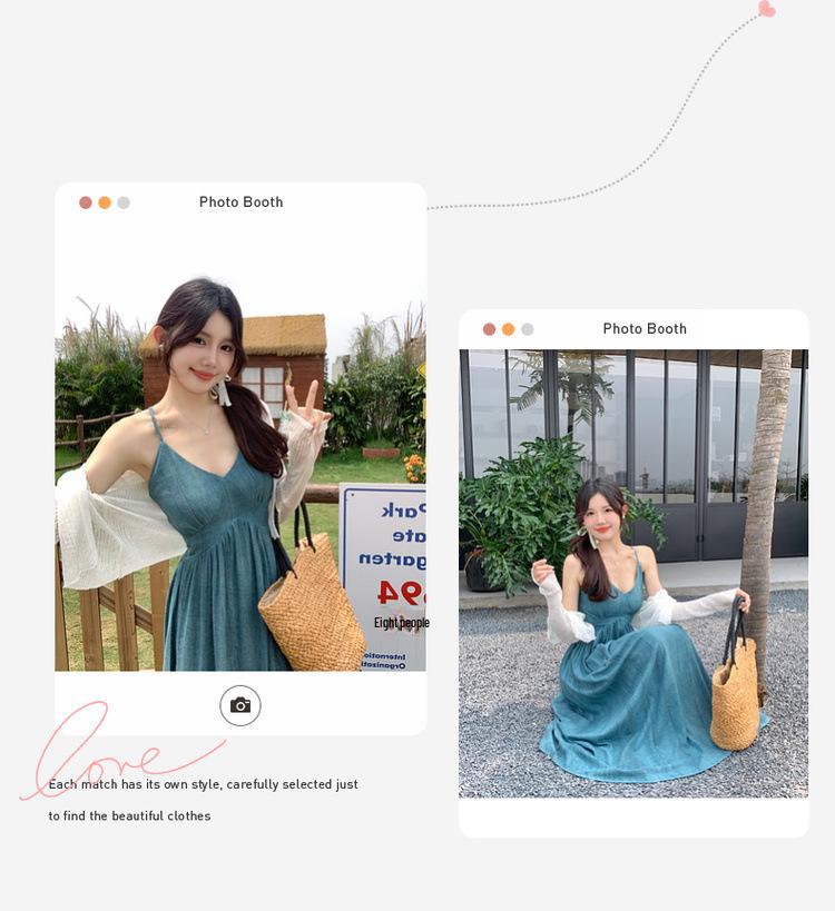 Women's Plus Size Summer A-Line V-Neck Suspender Dress, Chinese Style with Slim Waist and Tube Top Design