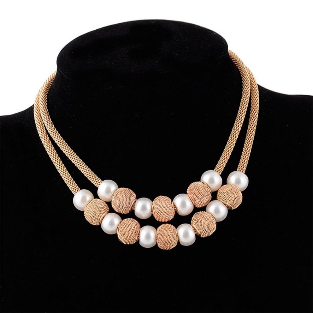 Las capas de malla de doble cadena collar encantos de Bola Redonda Perlas De Imitación